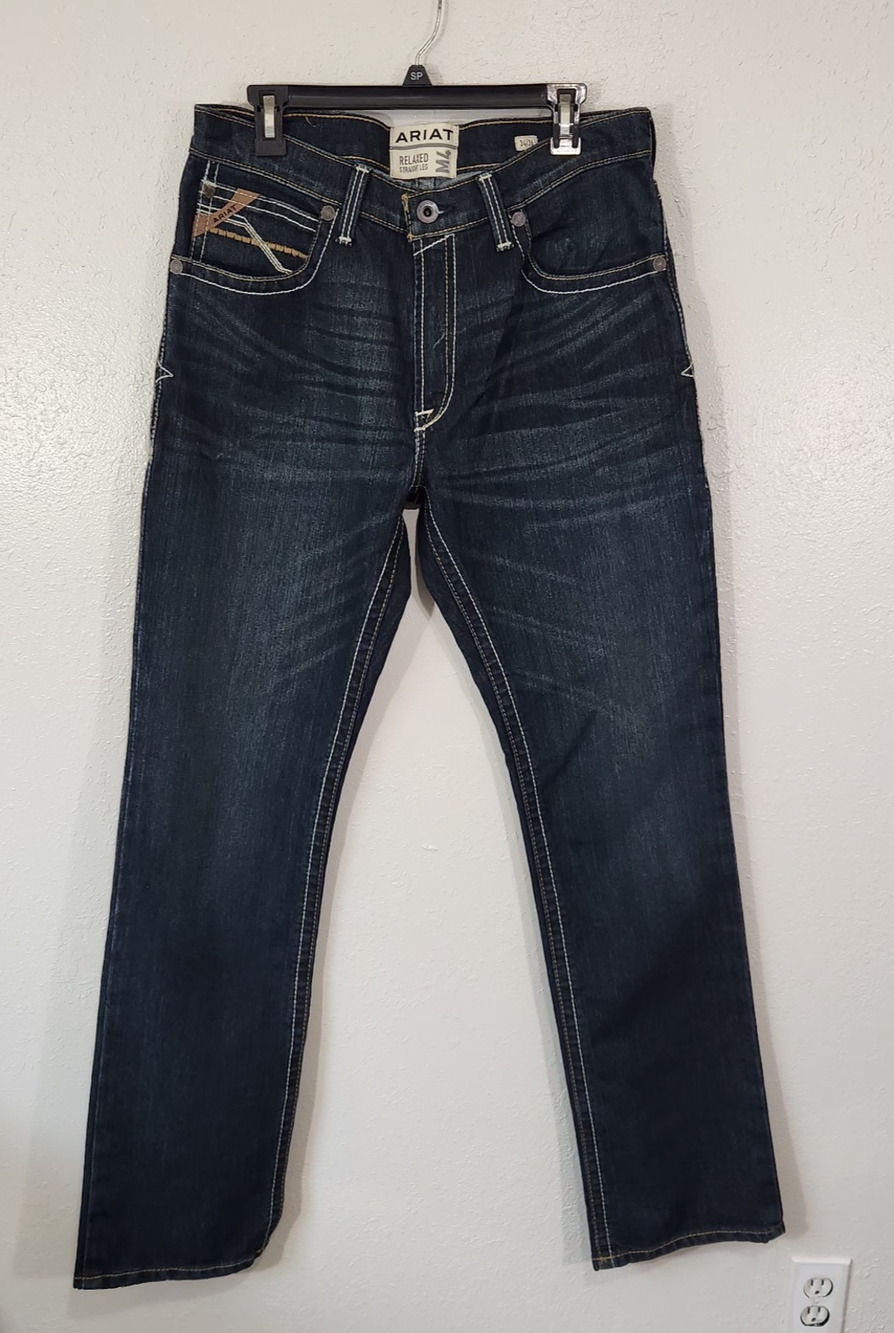 Ariat M4 Jeans Mens 34x36 Relaxed Fit Boot Cut Western Cowboy Dark Wash Denim